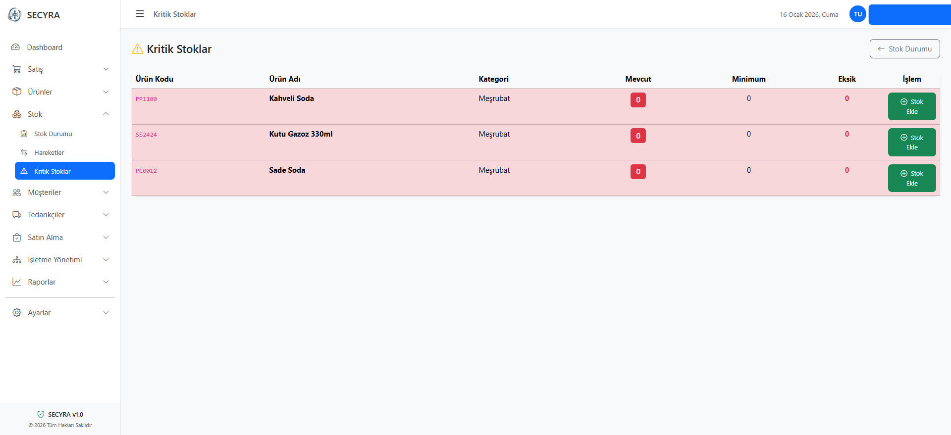 Kritik Stok Yönetimi